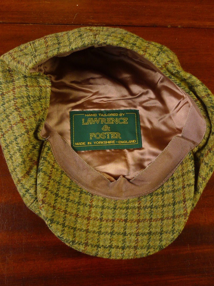 25/0835 immaculate green gun check yorkshire tweed flat cap 59 cms