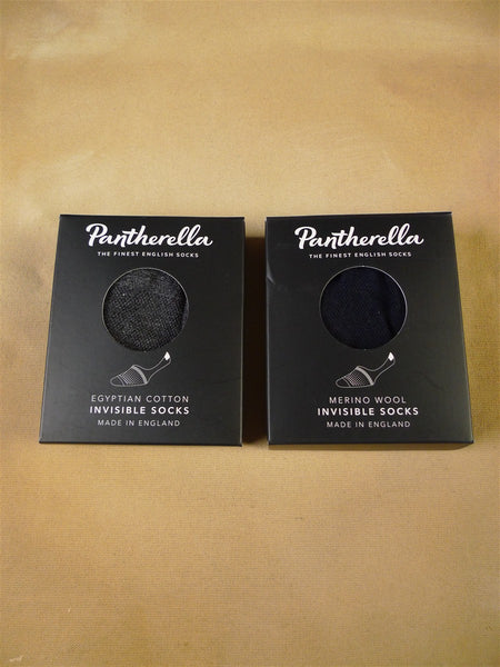 25/0850 2 pairs of pantharella merino wool / egyptian cotton invisible socks - dark grey / navy - medium