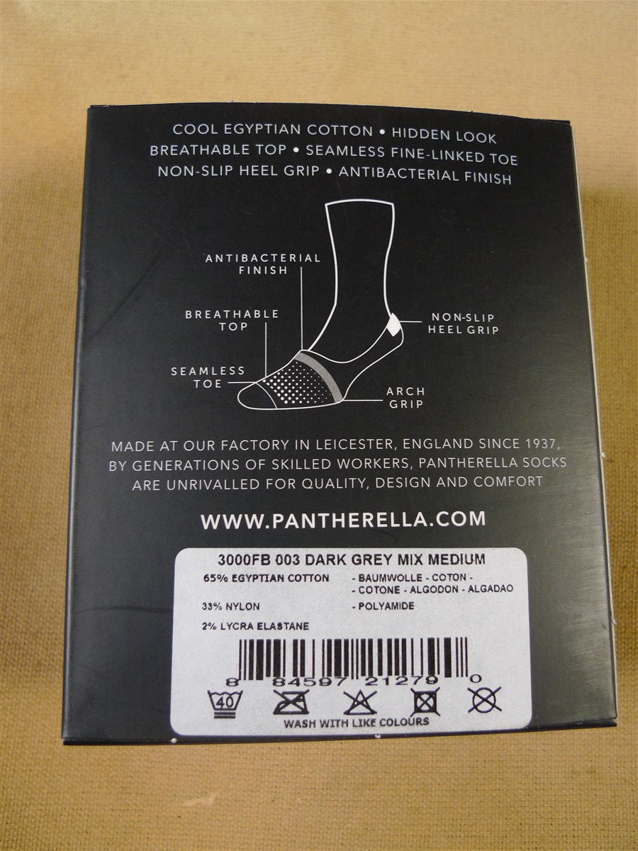 25/0850 2 pairs of pantharella merino wool / egyptian cotton invisible socks - dark grey / navy - medium