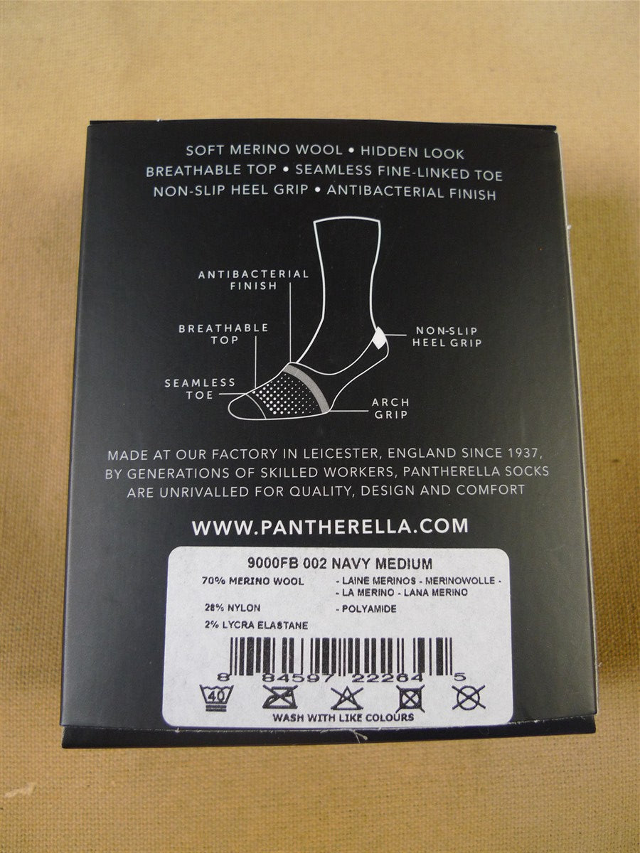 25/0850 2 pairs of pantharella merino wool / egyptian cotton invisible socks - dark grey / navy - medium