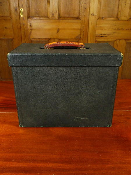 25/0832 vintage / antiques green card & leather carry box for top hat
