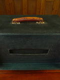 25/0832 vintage / antiques green card & leather carry box for top hat