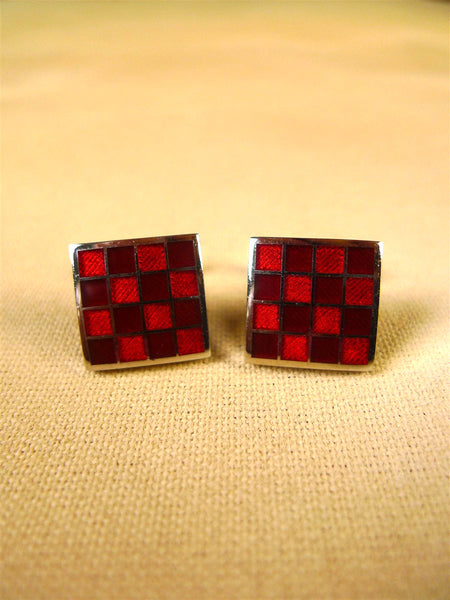 26/0005 immaculate thomas pink red squares solid bar cufflinks