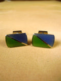 26/0003 immaculate thomas pink green / blue solid bar cufflinks