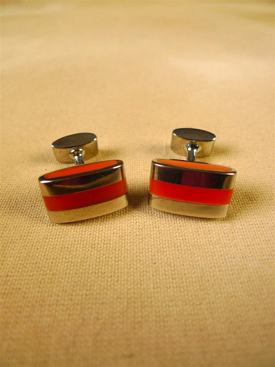 26/0007 immaculate thomas pink orange stripe solid bar cufflinks