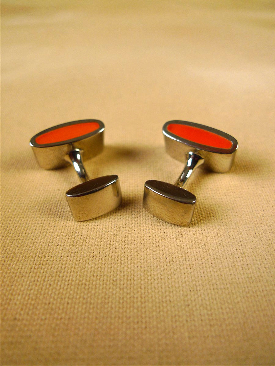 26/0007 immaculate thomas pink orange stripe solid bar cufflinks