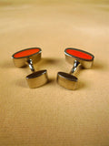 26/0007 immaculate thomas pink orange stripe solid bar cufflinks