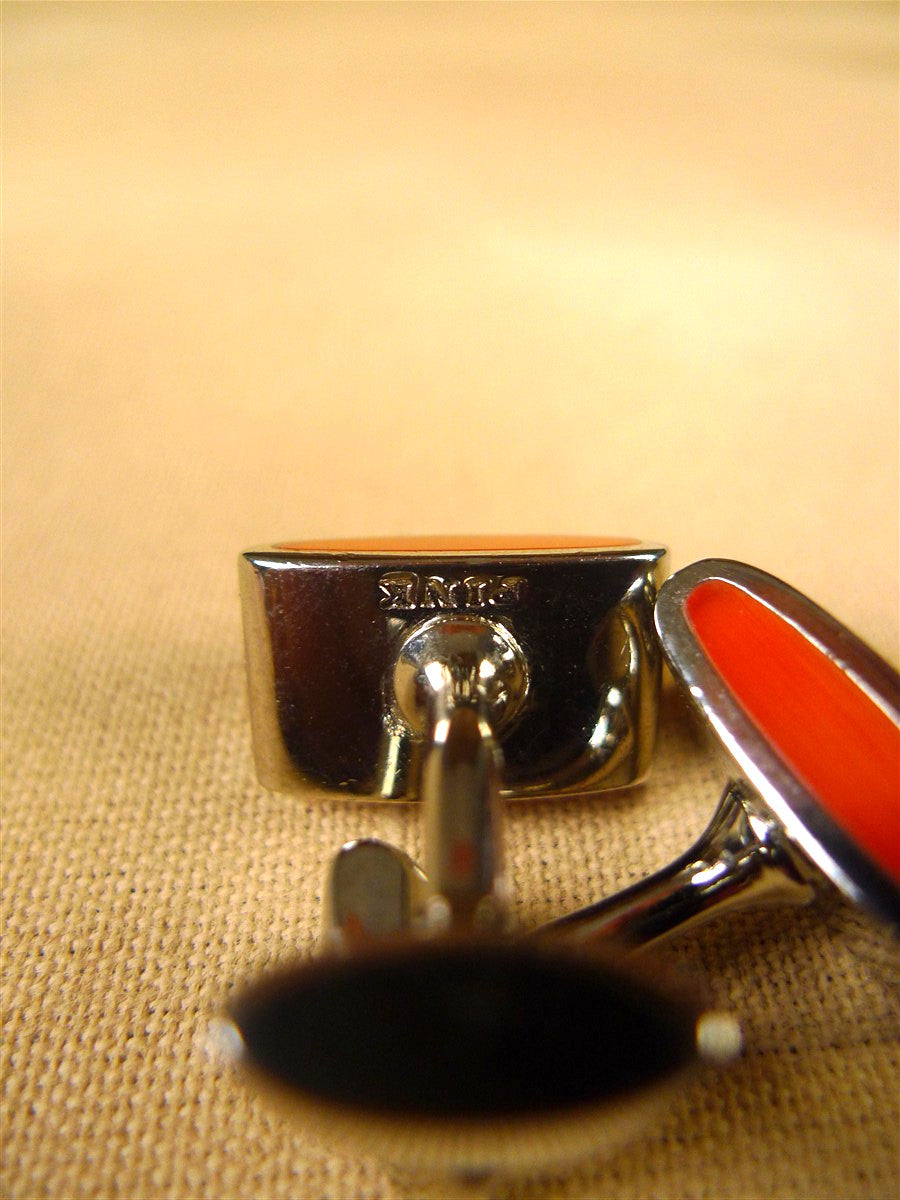 26/0007 immaculate thomas pink orange stripe solid bar cufflinks