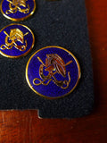 25/0848 mint kilgour french & stanbury savile row bespoke blue / gold crest blazer buttons set in velvet box