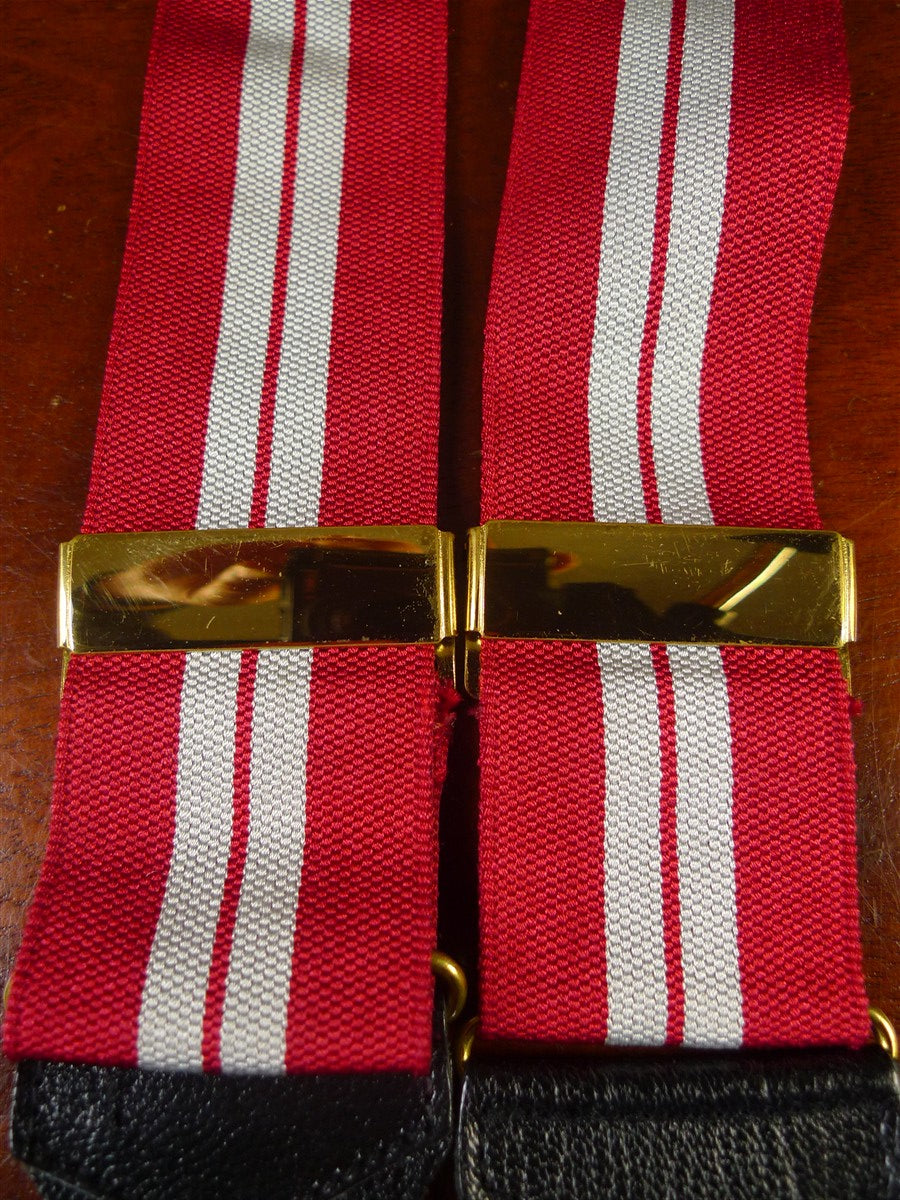 25/0864 albert thurston red / grey stripe woven silk braces w/ black leather ends multifit