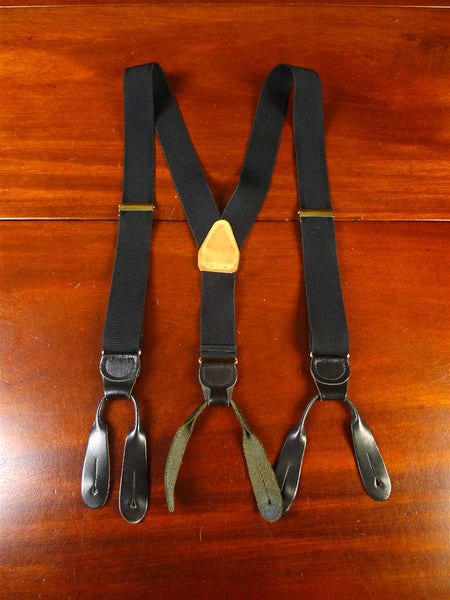 25/0857 quality black woven elastic braces w/ black leather ends multifit