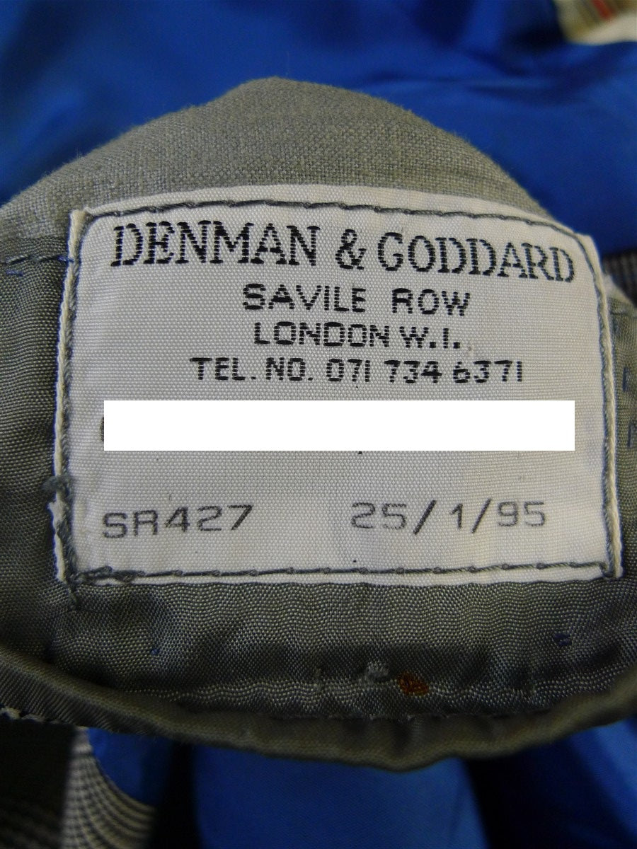 25/0867 denman & goddard 1995 savile row bespoke grey / blue prince of wales check worsted suit w/ 2 pair trs 42 long