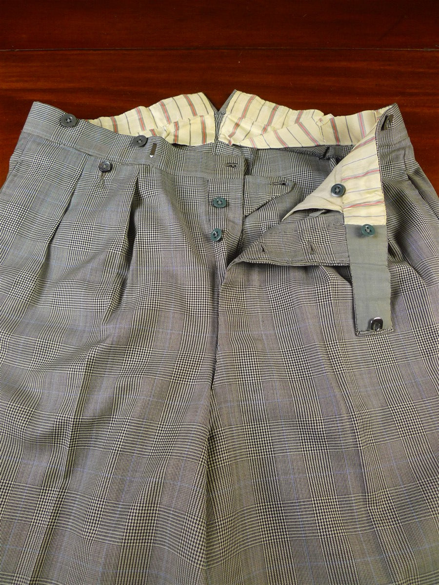 25/0867 denman & goddard 1995 savile row bespoke grey / blue prince of wales check worsted suit w/ 2 pair trs 42 long