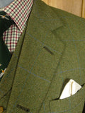 25/0868 superb denman & goddard 1996 savile row bespoke green / blue wp check 3-piece tweed suit w/ghillie collar 40 long