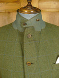 25/0868 superb denman & goddard 1996 savile row bespoke green / blue wp check 3-piece tweed suit w/ghillie collar 40 long