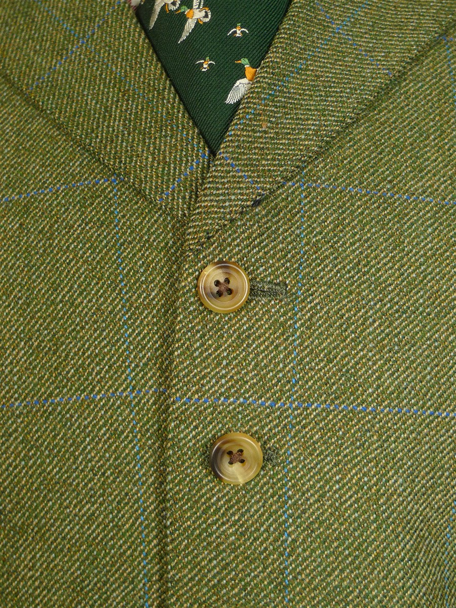 25/0868 superb denman & goddard 1996 savile row bespoke green / blue wp check 3-piece tweed suit w/ghillie collar 40 long