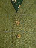 25/0868 superb denman & goddard 1996 savile row bespoke green / blue wp check 3-piece tweed suit w/ghillie collar 40 long