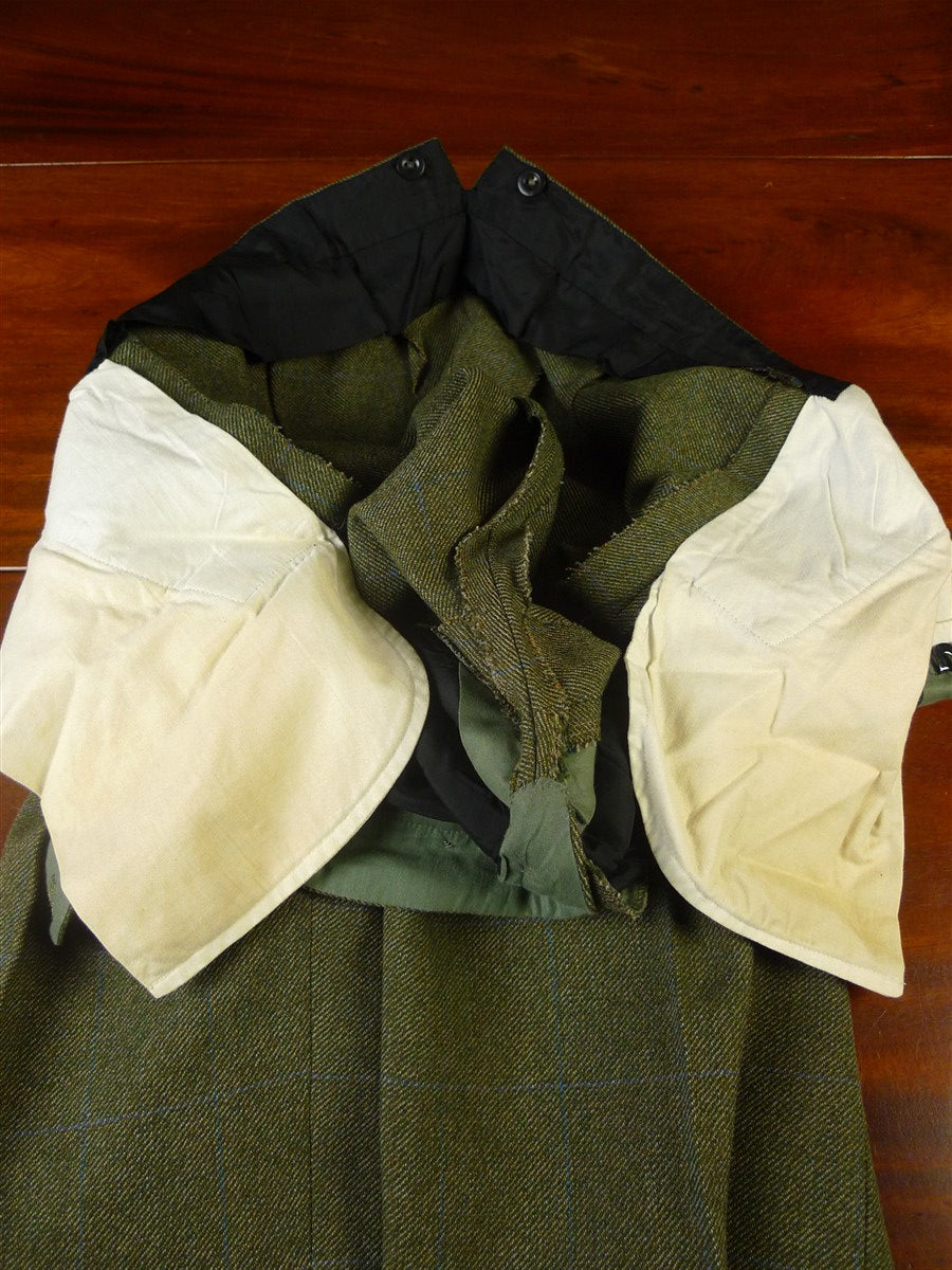 25/0868 superb denman & goddard 1996 savile row bespoke green / blue wp check 3-piece tweed suit w/ghillie collar 40 long