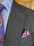 25/0871 immaculate stuart lamprell 2022 savile row bespoke grey / blue prince of wales check worsted suit w/ 2 pair trs 40 short