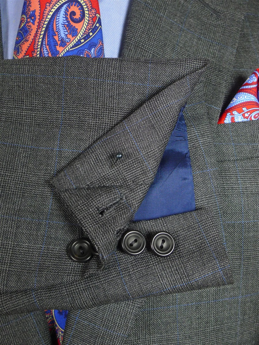 25/0871 immaculate stuart lamprell 2022 savile row bespoke grey / blue prince of wales check worsted suit w/ 2 pair trs 40 short