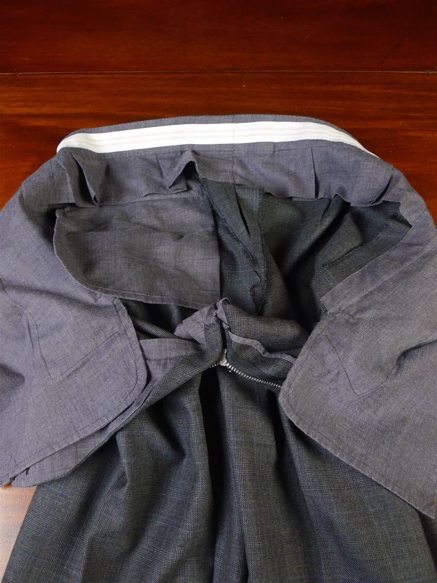 25/0871 immaculate stuart lamprell 2022 savile row bespoke grey / blue prince of wales check worsted suit w/ 2 pair trs 40 short