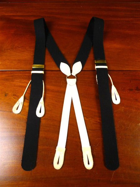 26/0001 vintage albert thurston black boxcloth braces w/ white leather ends multifit