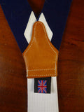 26/0002 immaculate quality british navy blue boxcloth braces w/ white leather ends multifit