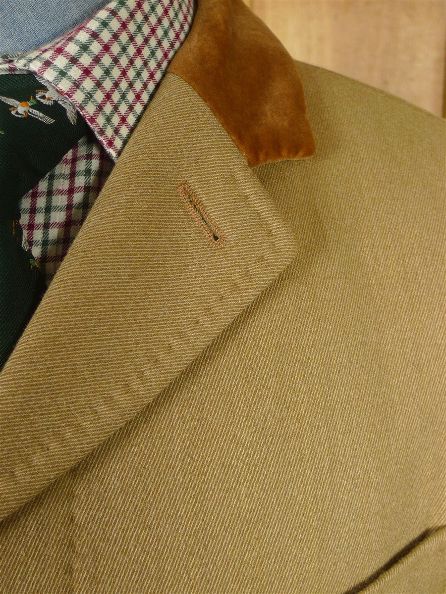 25/1027 vintage daks london tan cavalry twill covert coat overcoat w/ velvet collar 40