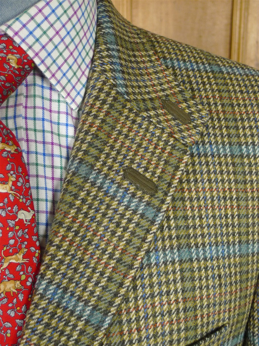 25/1009 near immaculate daks jermyn street green gun check wool tweed half norfolk style sports jacket blazer 40-41 regular