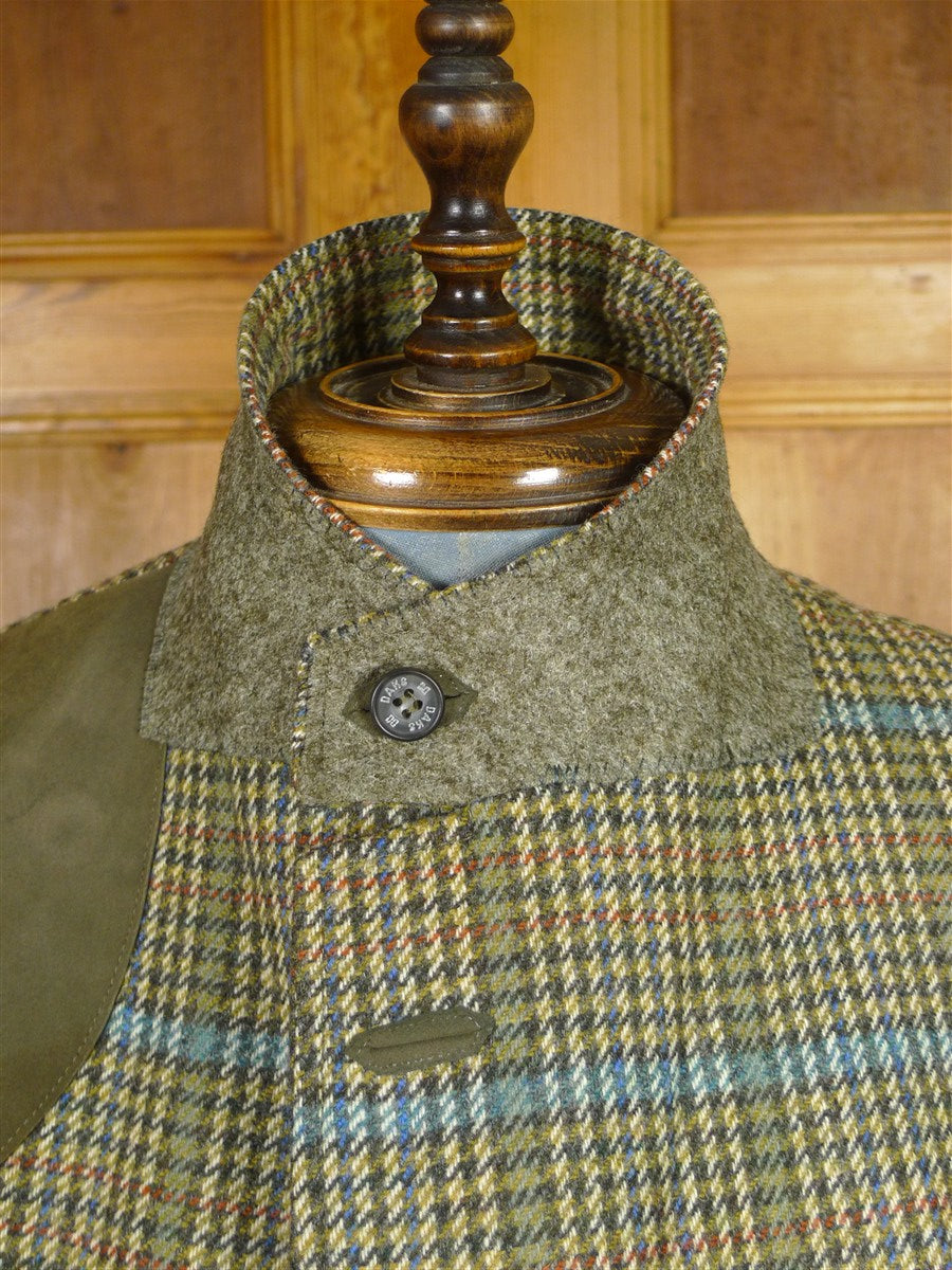 25/1009 near immaculate daks jermyn street green gun check wool tweed half norfolk style sports jacket blazer 40-41 regular