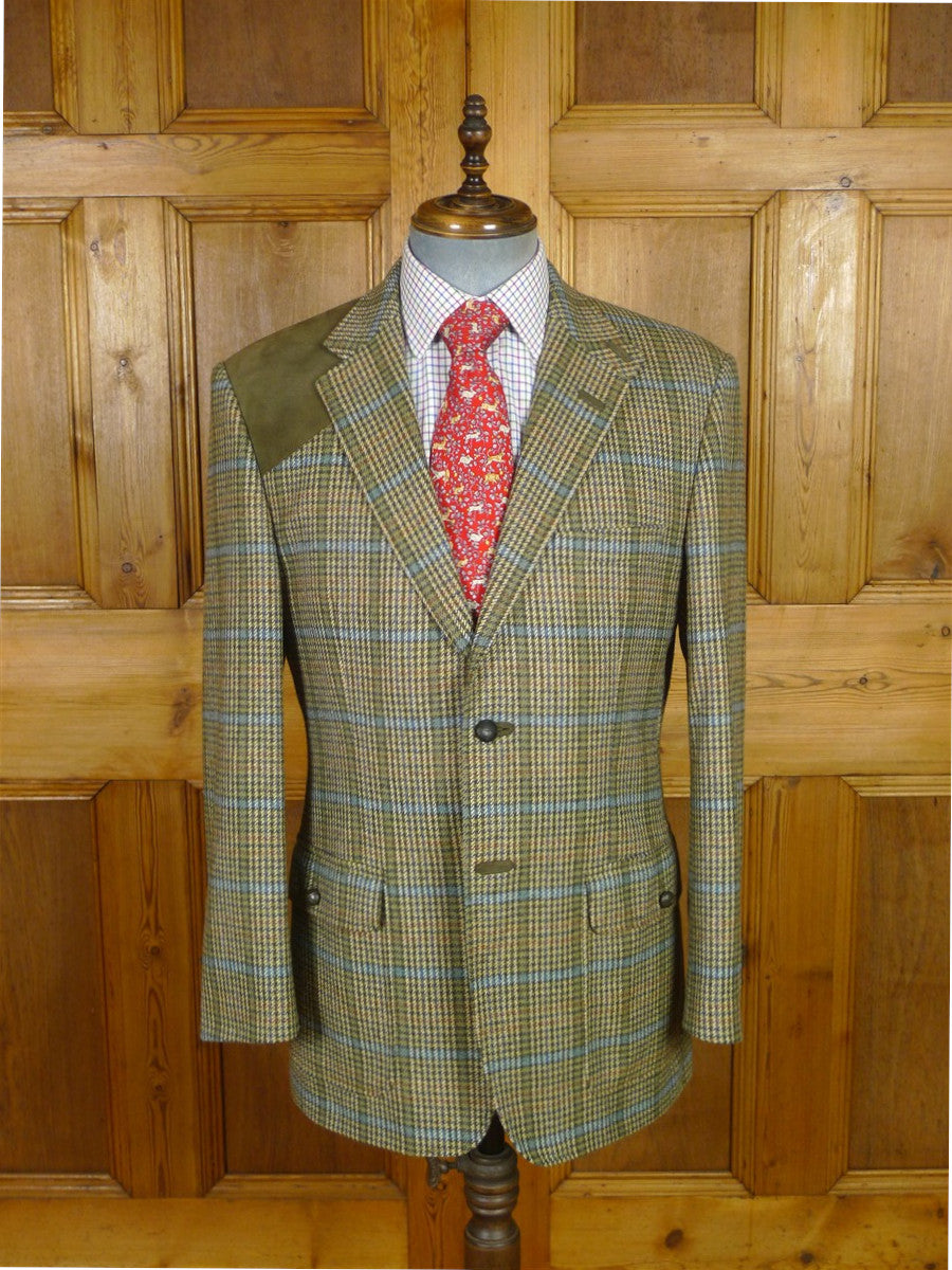 25/1009 near immaculate daks jermyn street green gun check wool tweed half norfolk style sports jacket blazer 40-41 regular
