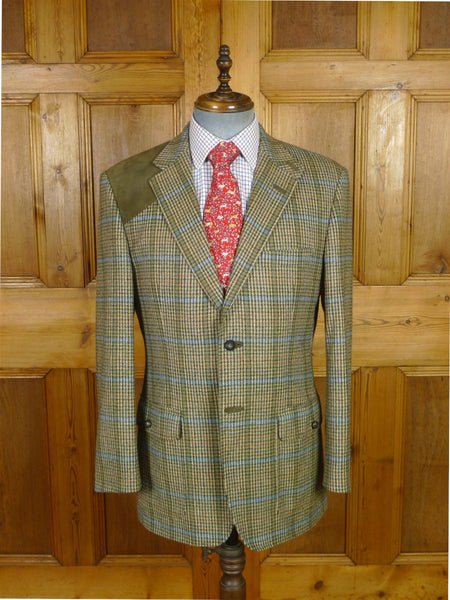 25/1009 near immaculate daks jermyn street green gun check wool tweed half norfolk style sports jacket blazer 40-41 regular