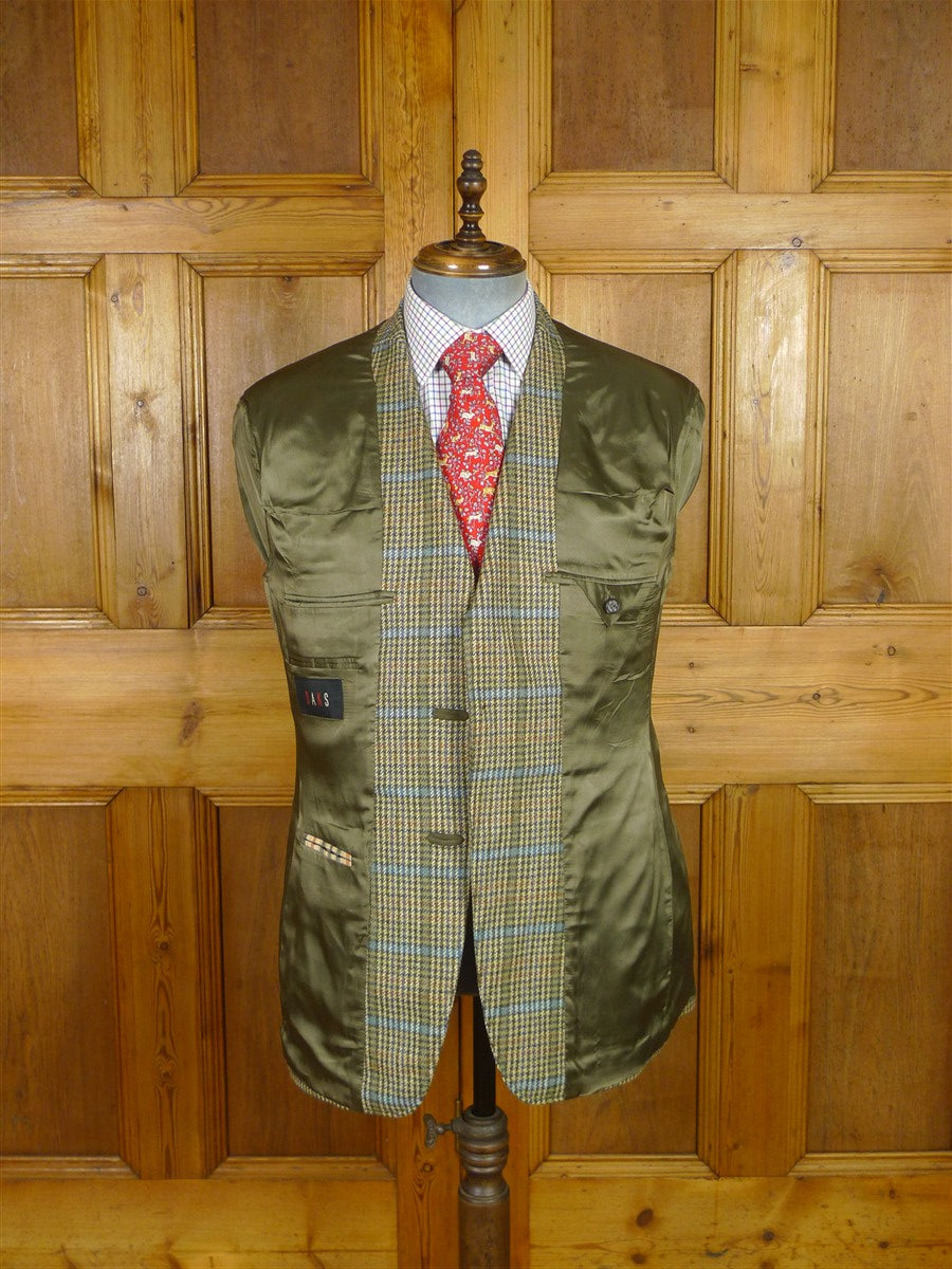 25/1009 near immaculate daks jermyn street green gun check wool tweed half norfolk style sports jacket blazer 40-41 regular