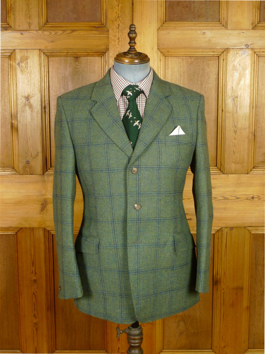 25/1046 immaculate redmayne green wp check tweed jacket w/ horn buttons 40 regular to long