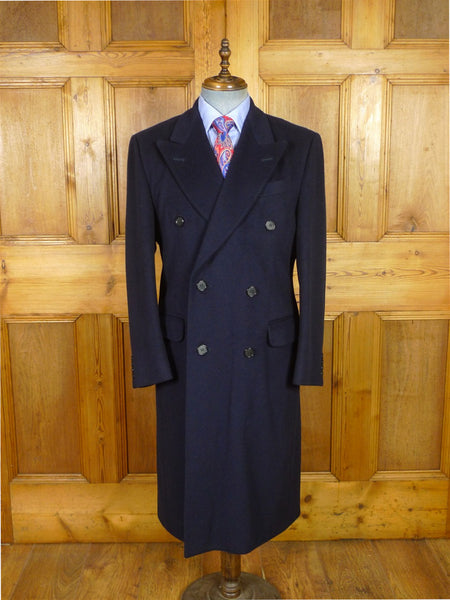 25/1054 immaculate vintage austin reed navy blue double breasted full-length wool overcoat 40 regular