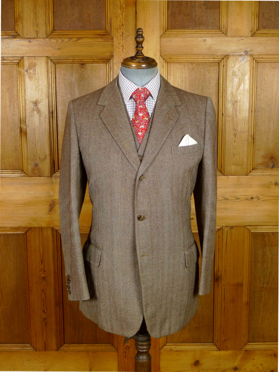 25/1055 fabulous 1958 huntsman & sons savile row bespoke brown wp check 3-piece worsted twill suit 38-39 long