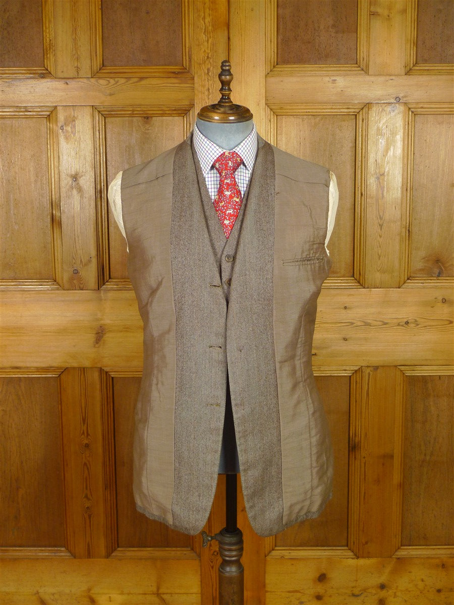 25/1055 fabulous 1958 huntsman & sons savile row bespoke brown wp check 3-piece worsted twill suit 38-39 long
