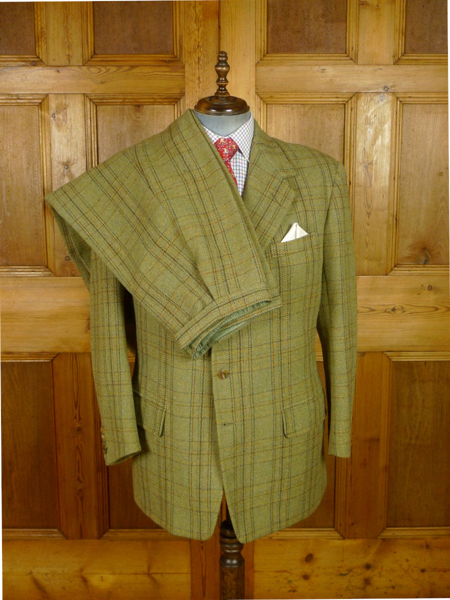 25/1057 exceptional 1991 anderson & sheppard savile row bespoke heavyweight green wp check tweed shooting suit w/ breeks 44-45 regular