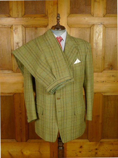 25/1057 exceptional 1991 anderson & sheppard savile row bespoke heavyweight green wp check tweed shooting suit w/ breeks 44-45 regular