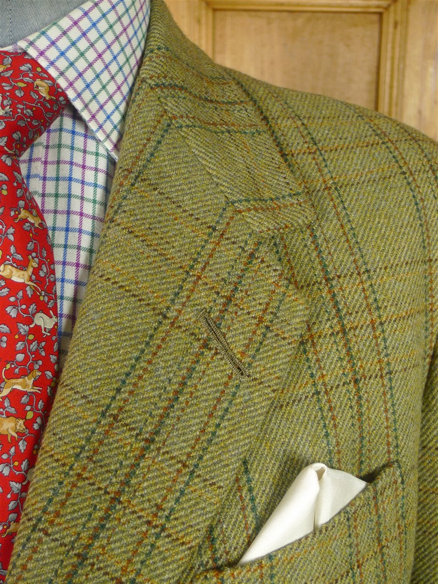 25/1057 exceptional 1991 anderson & sheppard savile row bespoke heavyweight green wp check tweed shooting suit w/ breeks 44-45 regular