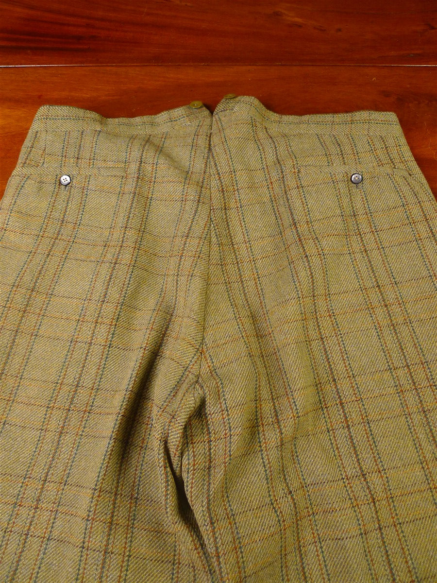 25/1057 exceptional 1991 anderson & sheppard savile row bespoke heavyweight green wp check tweed shooting suit w/ breeks 44-45 regular