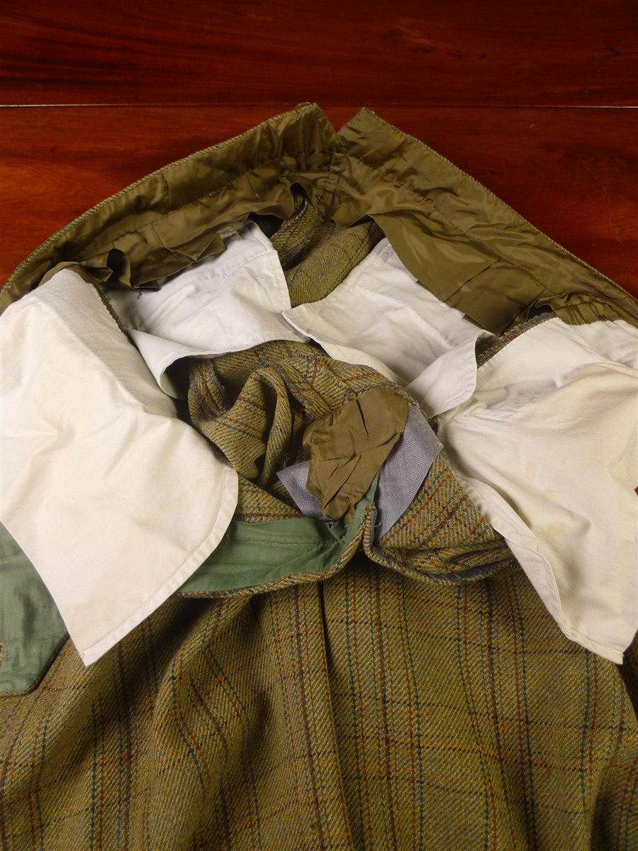 25/1057 exceptional 1991 anderson & sheppard savile row bespoke heavyweight green wp check tweed shooting suit w/ breeks 44-45 regular