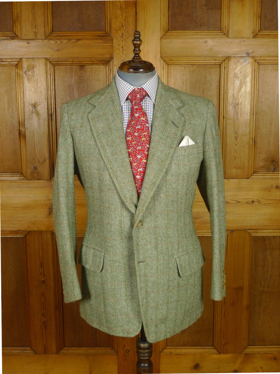 25/1061 beautiful 1980 vintage anderson & sheppard savile row bespoke heavyweight green / amber wp check tweed shooting suit w/ breeks 42 regular