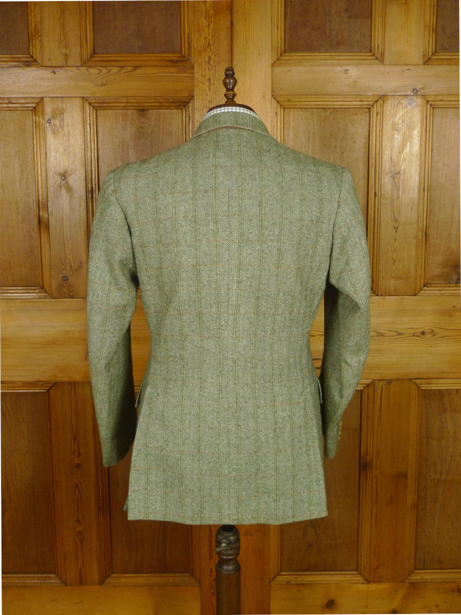 25/1061 beautiful 1980 vintage anderson & sheppard savile row bespoke heavyweight green / amber wp check tweed shooting suit w/ breeks 42 regular