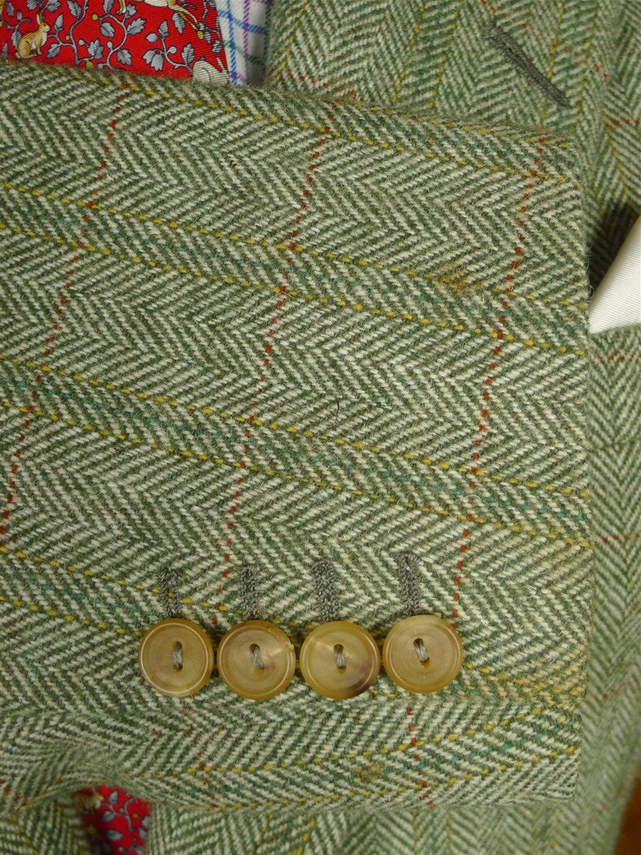 25/1061 beautiful 1980 vintage anderson & sheppard savile row bespoke heavyweight green / amber wp check tweed shooting suit w/ breeks 42 regular