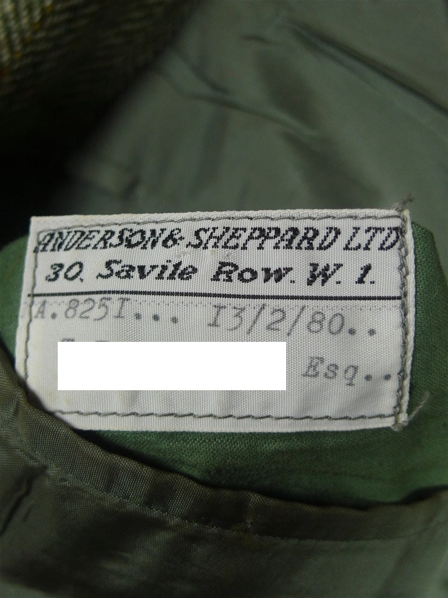 25/1061 beautiful 1980 vintage anderson & sheppard savile row bespoke heavyweight green / amber wp check tweed shooting suit w/ breeks 42 regular