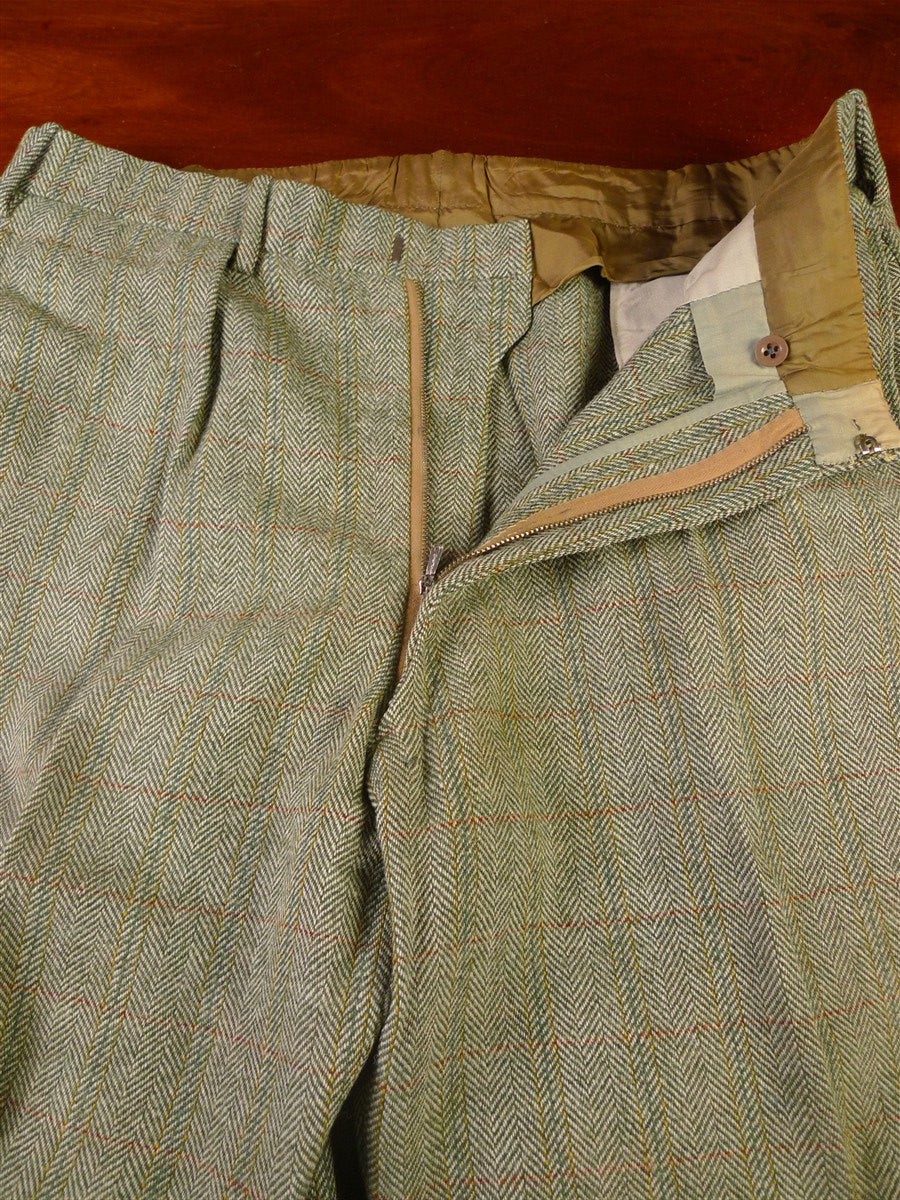 25/1061 beautiful 1980 vintage anderson & sheppard savile row bespoke heavyweight green / amber wp check tweed shooting suit w/ breeks 42 regular
