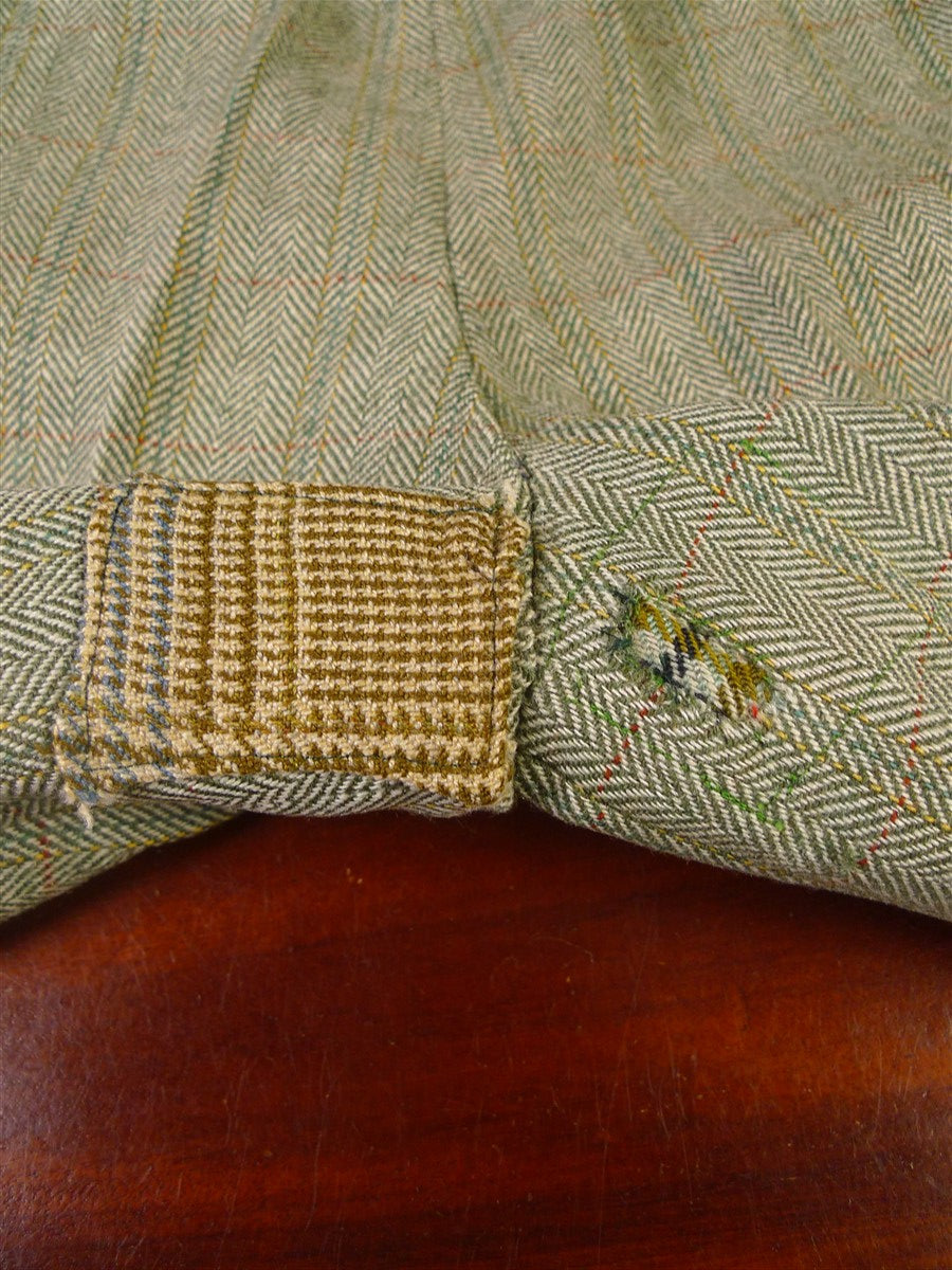 25/1061 beautiful 1980 vintage anderson & sheppard savile row bespoke heavyweight green / amber wp check tweed shooting suit w/ breeks 42 regular