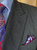 25/1073 near immaculate 2010 dege & skinner savile row bespoke heavyweight grey herringbone d/b worsted suit 46 regular w/ 2 pair trs
