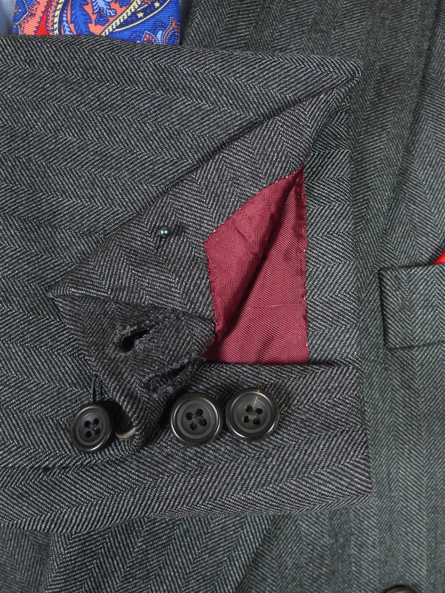 25/1073 near immaculate 2010 dege & skinner savile row bespoke heavyweight grey herringbone d/b worsted suit 46 regular w/ 2 pair trs